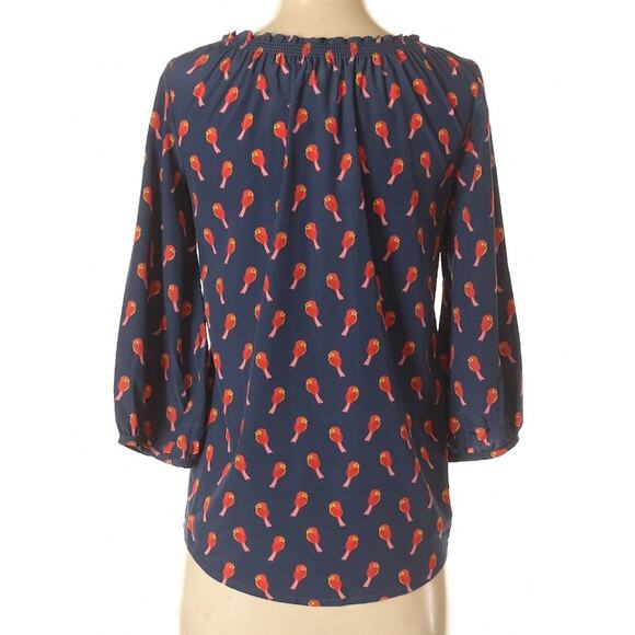 Old Navy Blue Bird Print Blouse Size XS - Picture 2 of 7